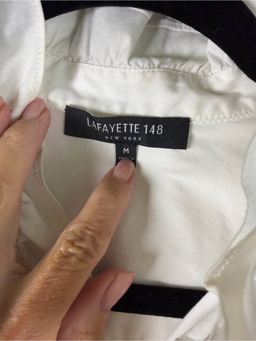 Lafayette 148 White Ruffle Collar Button Down Tunic Shirt M - Picture 3 of 6